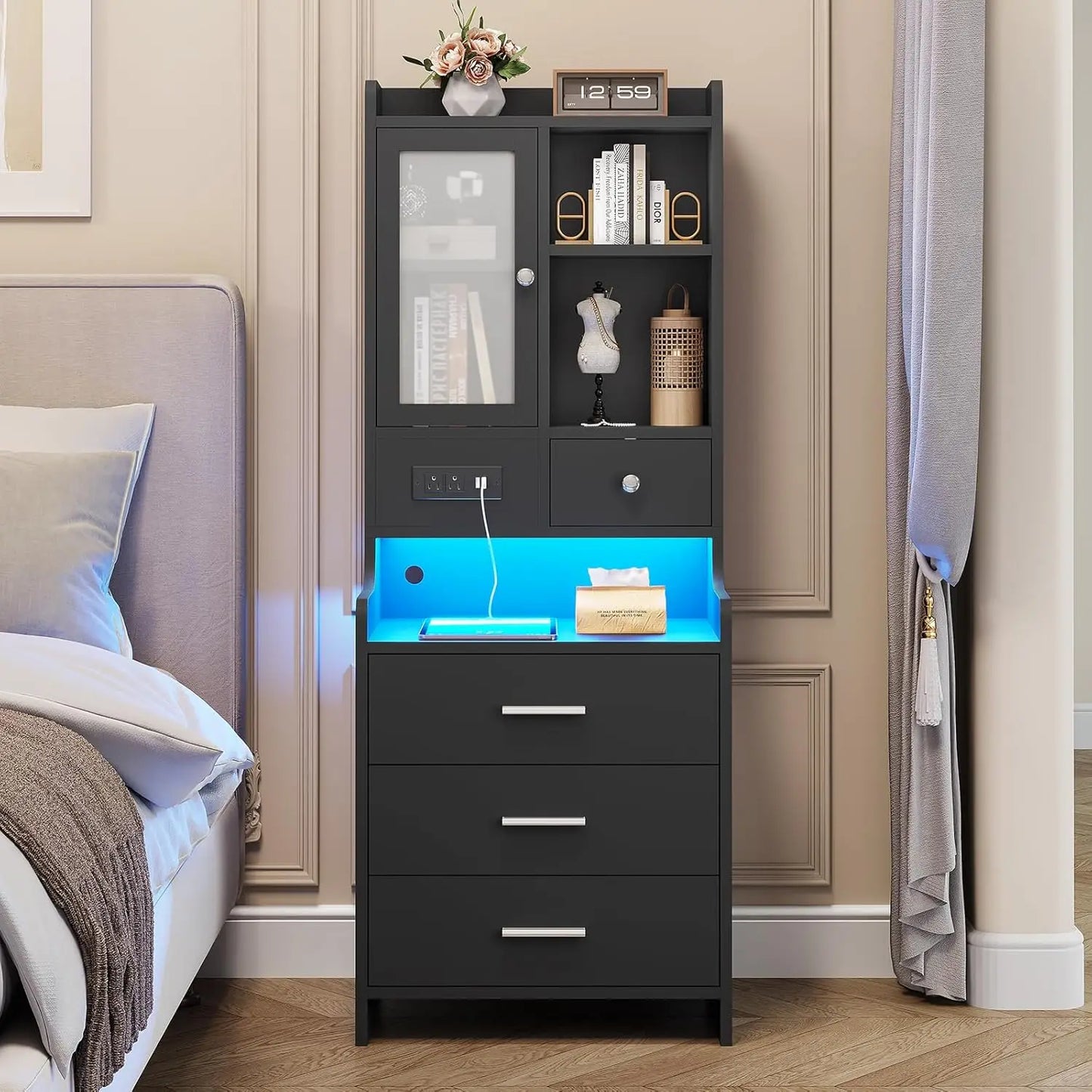 GoDesign BOOKSHELF DRAWER BEDSIDE TABLE