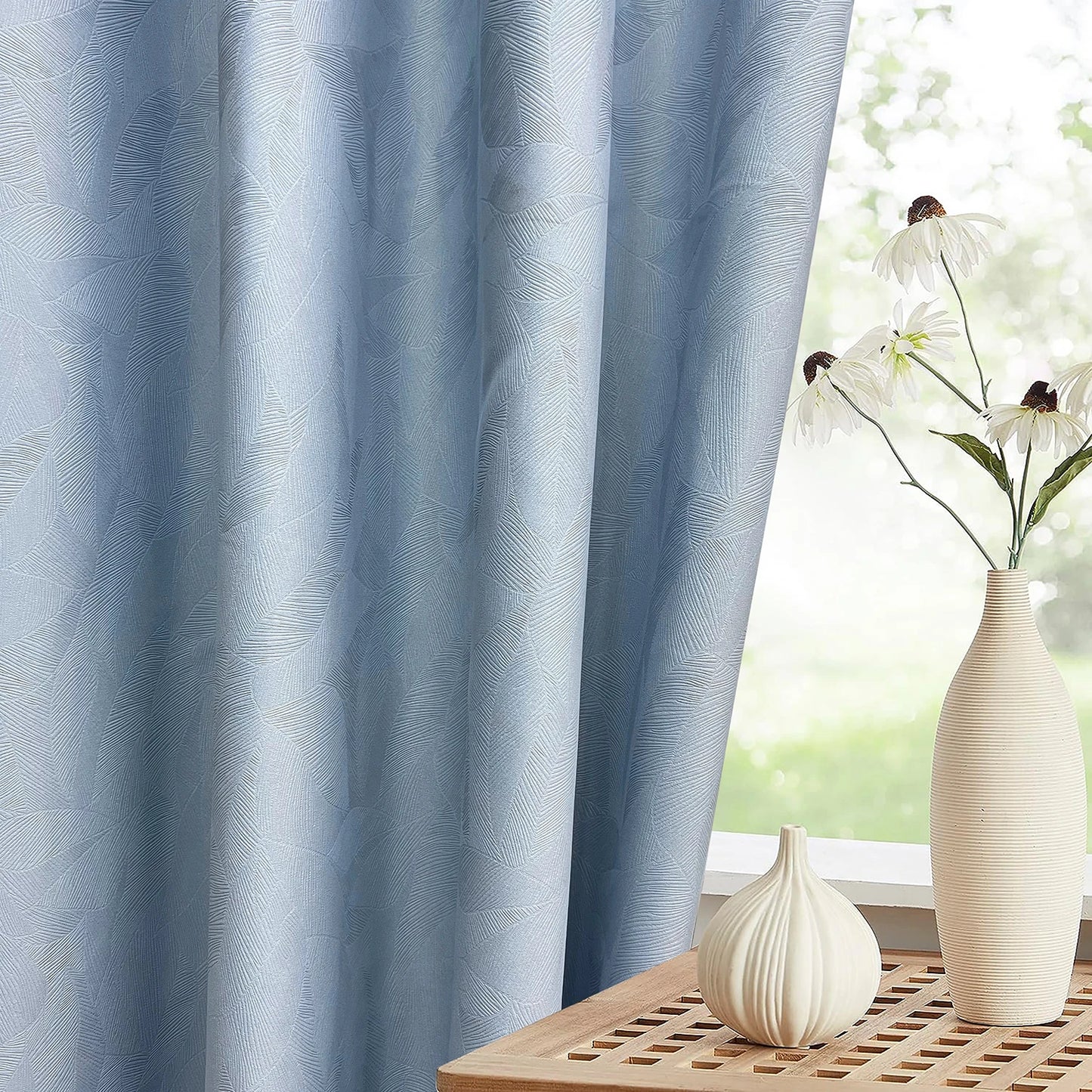 GoDesign 1-PIECE BLUE 3 LAYER SILK CURTAIN
