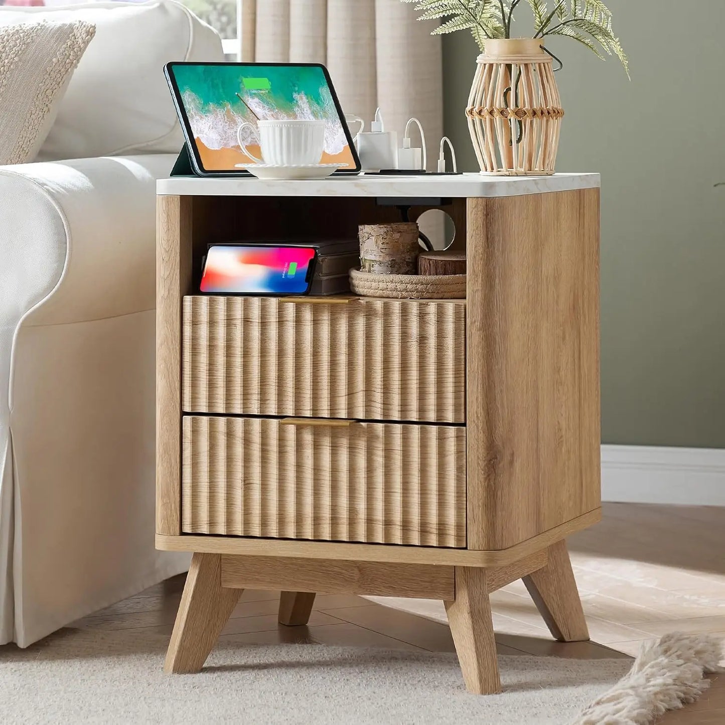 GoDesign FLUTED DRAWER BEDSIDE TABLE