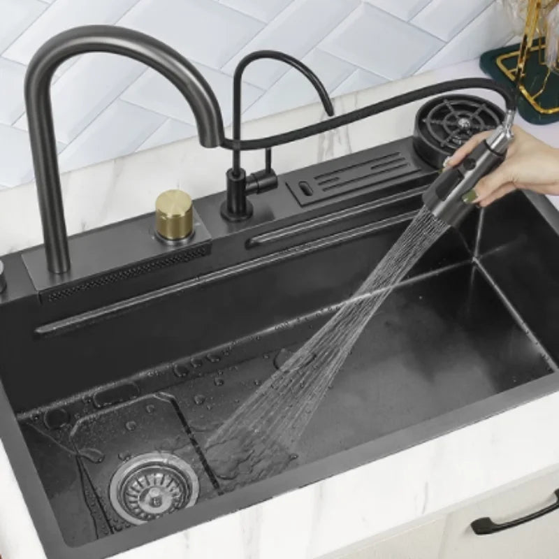 GoDesign BLACK SINGLE MULTIFEATURE WASHBASIN KITCHEN SINK