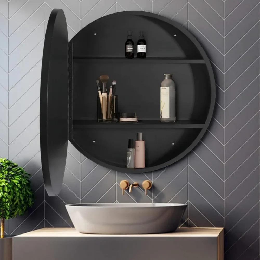 GoDesign ROUND BLACK CABINET MIRROR