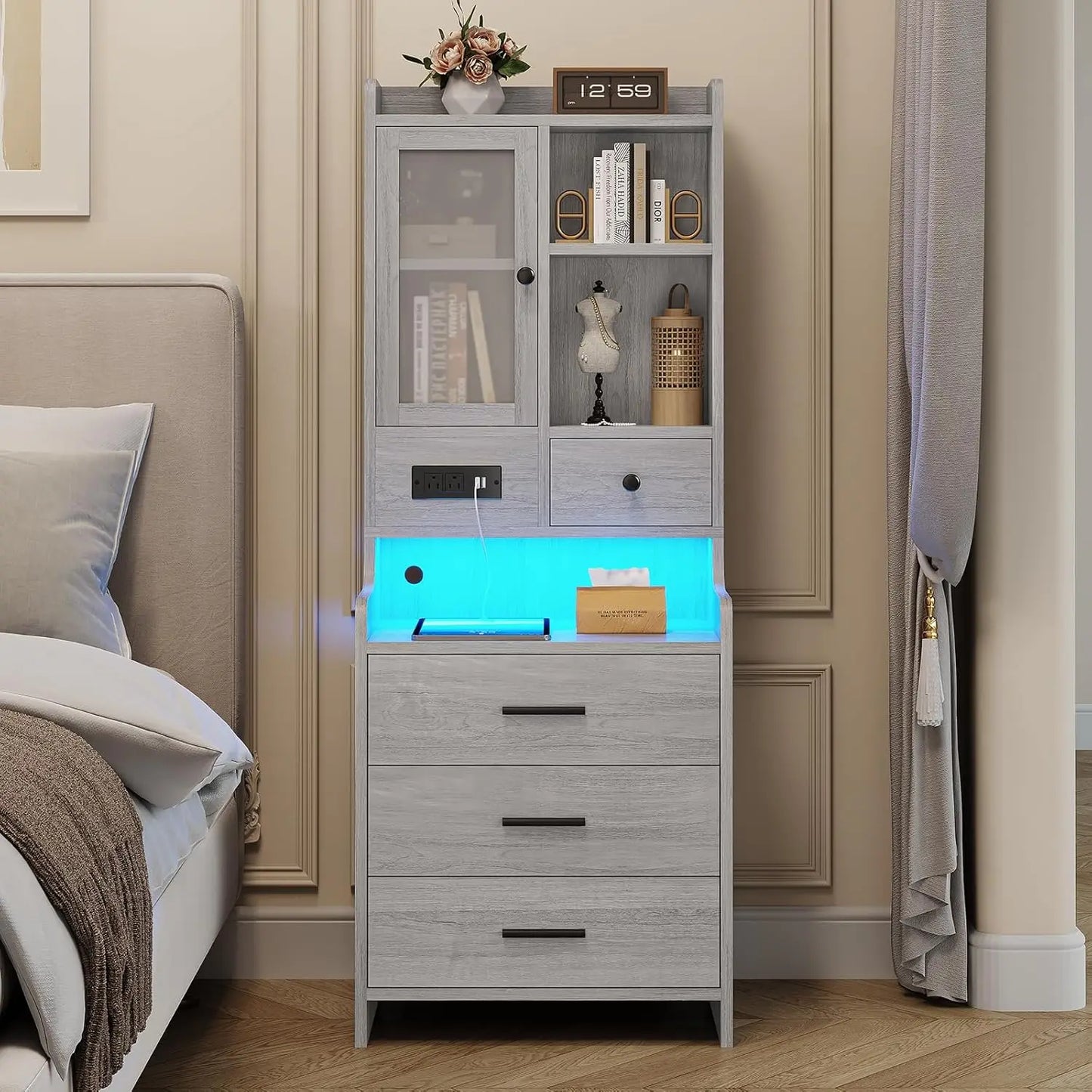 GoDesign BOOKSHELF DRAWER BEDSIDE TABLE
