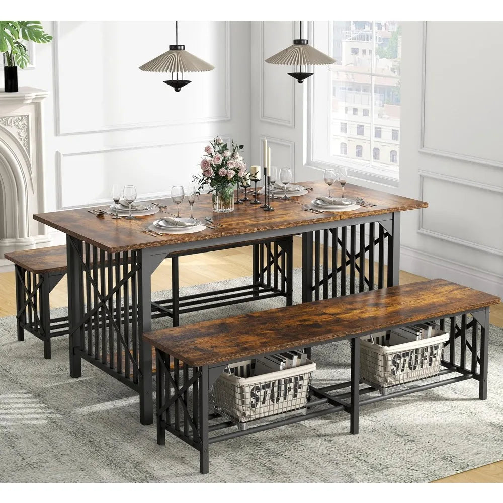 GoDesign 3-PIECE INDUSTRIAL RECT DINING TABLE SET