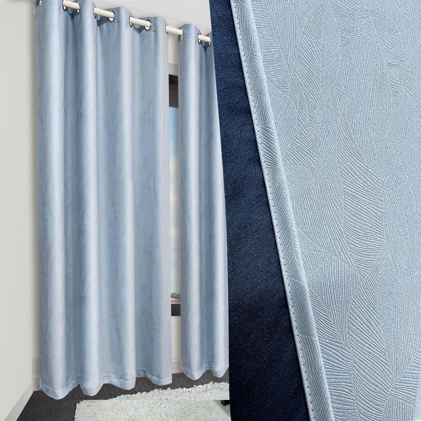 GoDesign 1-PIECE BLUE 3 LAYER SILK CURTAIN