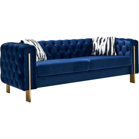 Modern Velvet Sofa ,84" Long Tufted Couch Upholstered Sofa with 2 Pillows High Arm and Metal Legs Decor Furniture for Bedroom