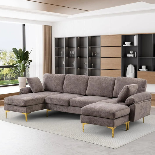 GoDESIGN 3-PIECE VELVET SECTIONAL WITH DOUBLE CHAISE