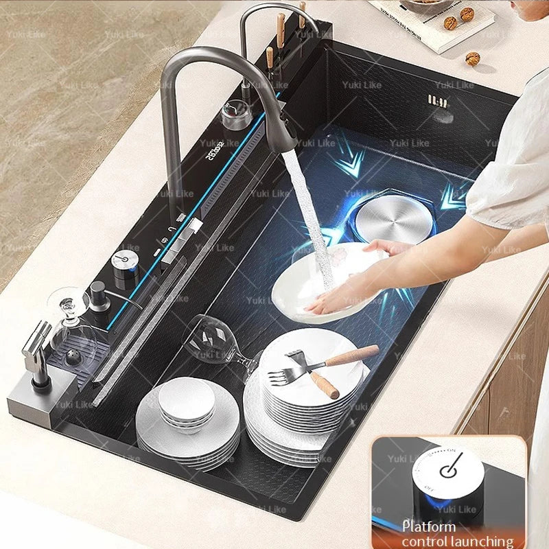 GoDesign BLACK SINGLE WATERFALL KITCHEN SINK